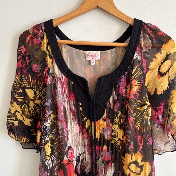 Anthro Y2K Plenty Tracy Reese 100% Silk Scoop Neck Keyhole Top Blouse Floral M - Picture 2 of 7